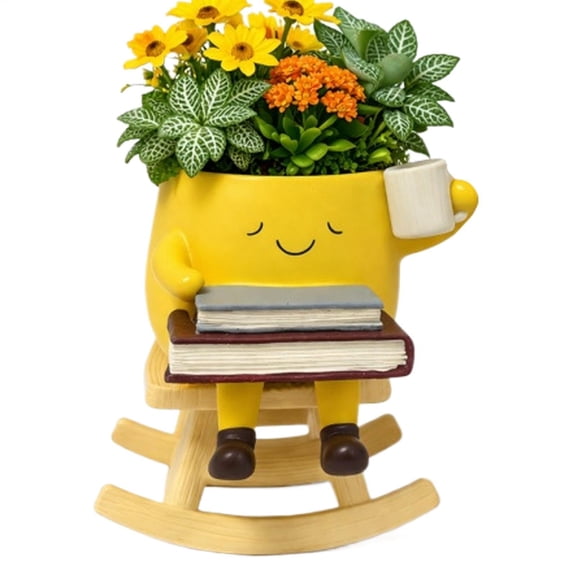 Face Head Planter - Cute Resin Smile Design Vase with Drainage Hole  Rocking Chair Face Planter Pot