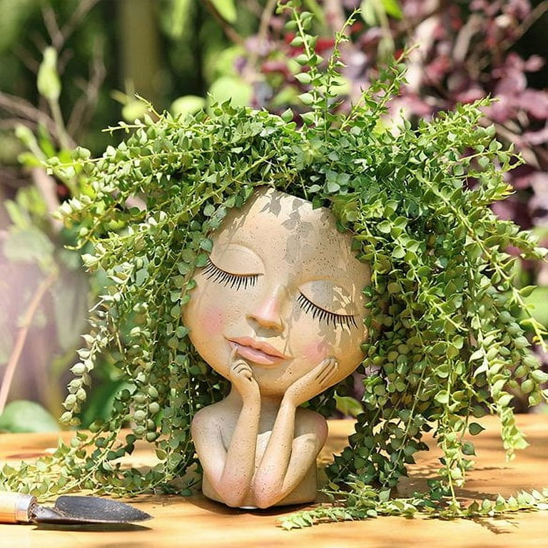 Face Head Planter Succulent Plant Flower Pot Resin Container With