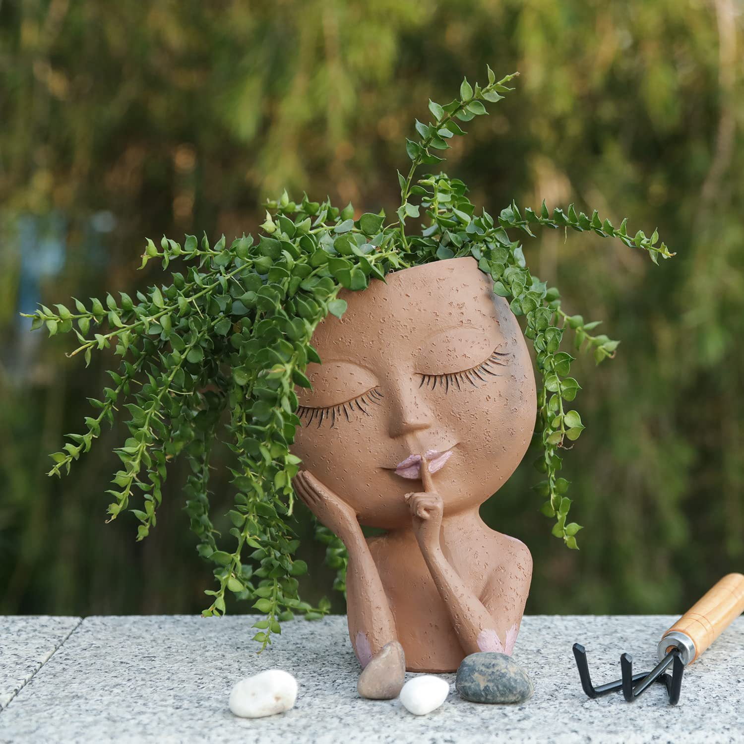 Face Head Planter Succulent Plant Flower Pot Resin Container With Drain ...