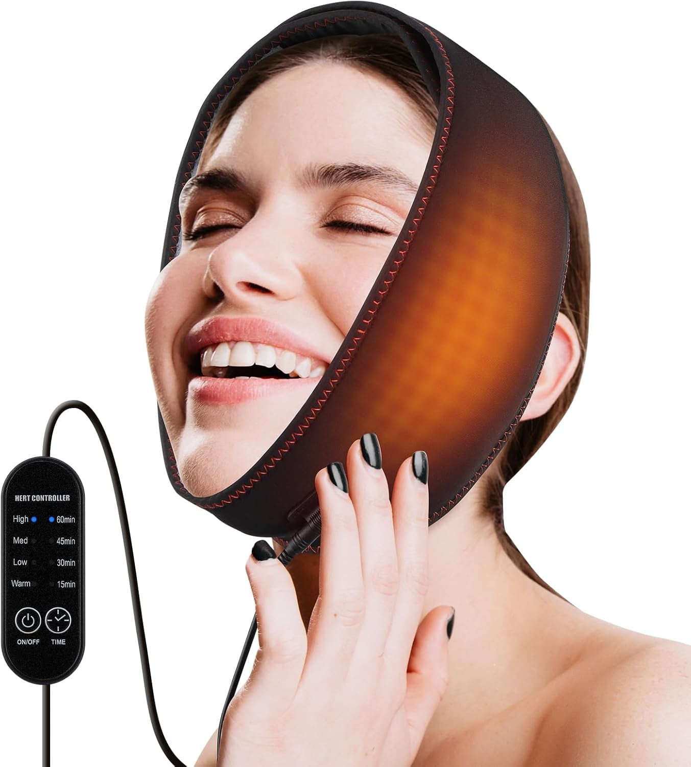Face Heating Pad, Wearable Electric Heating Bandage, Heated Face Mask, Reusable V Line Mask, 4-gear Heating and 4 Timing Settings and Auto Off, Machine Washable for Face Jaw Chin, Black