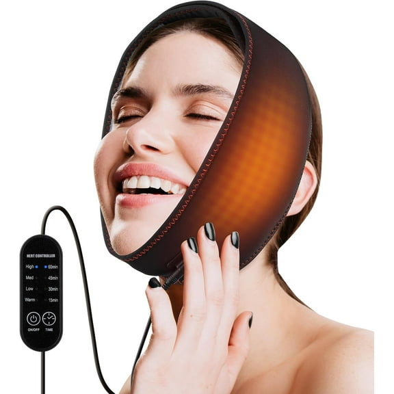 Face Heating Pad, Wearable Electric Heating Bandage, Heated Face Mask, Reusable V Line Mask, 4-gear Heating and 4 Timing Settings and Auto Off, Machine Washable for Face Jaw Chin, Black