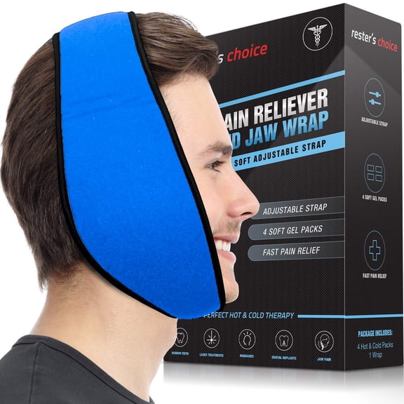 Face Ice Pack for Jaw, Head, and Chin – Hot and Cold Pack for Wisdom Teeth, Jaw Pain, TMJ Pain Relief, Tooth Pain, Headaches, and More – Adjustable Wrap Includes 4 Soft Gel Packs by Rester’s Choice