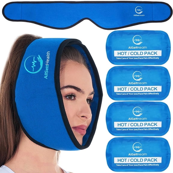AllSett Health Reusable Face Ice Pack Wrap, Hot and Cold Gel Packs for Jaw, Head, and Chin, 4 Pack
