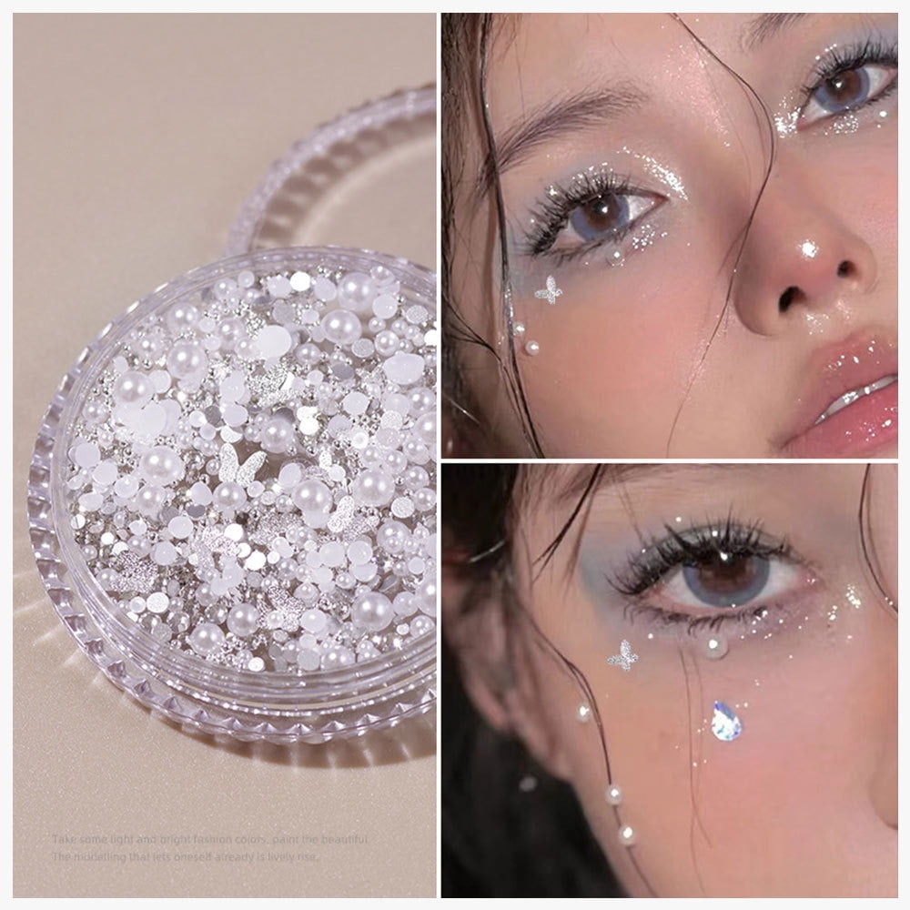 Face Jewels Eye Gems Crystal Shining Butterfly White Pearl Floral for Party Rave Festival Makeup 011, Size: 64