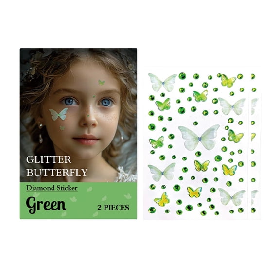 Face Jewels Self Adhesive Rhinestones, Glitter Face Stickers for Eyes Cheeks Body, Festival Party Makeup Decor, Butterfly and Round Gems, 2 Pack