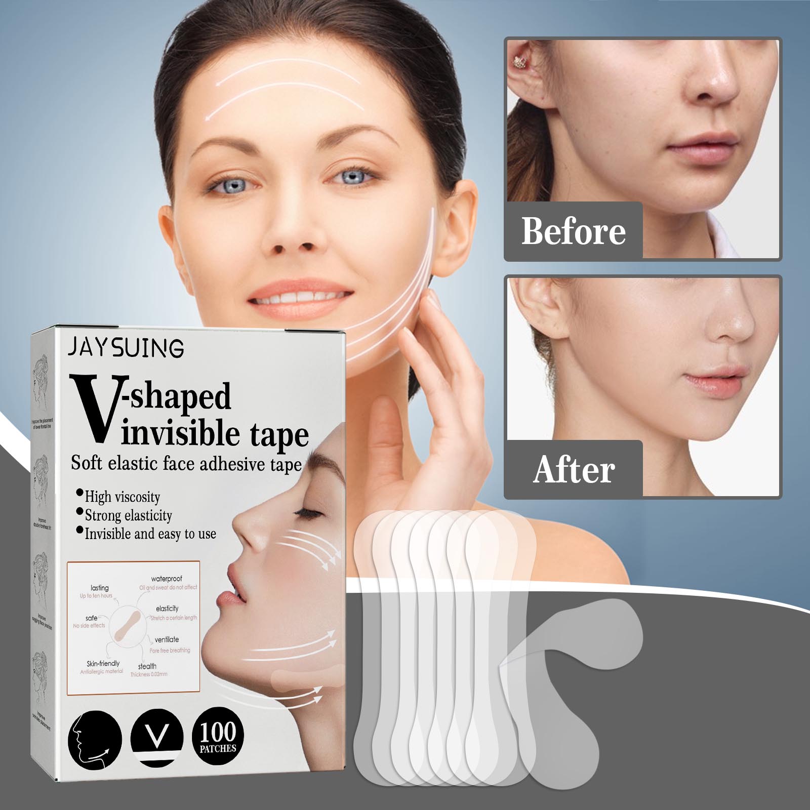 Face Lift Tape, 100 PCS Face Tape Lifting Invisible, Waterproof Instant