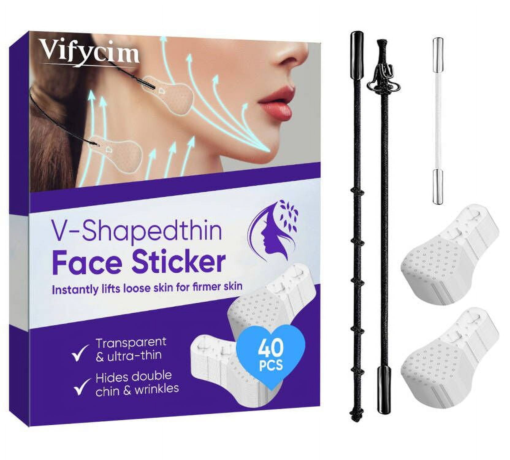 Face Lift Tape, 40PCS Instant Face Lift Tape Invisible with Strings, Face Tape High Elasticity V-Shaped for Lifting Sagging Skin, Hide Double Chin & Facial Wrinkles