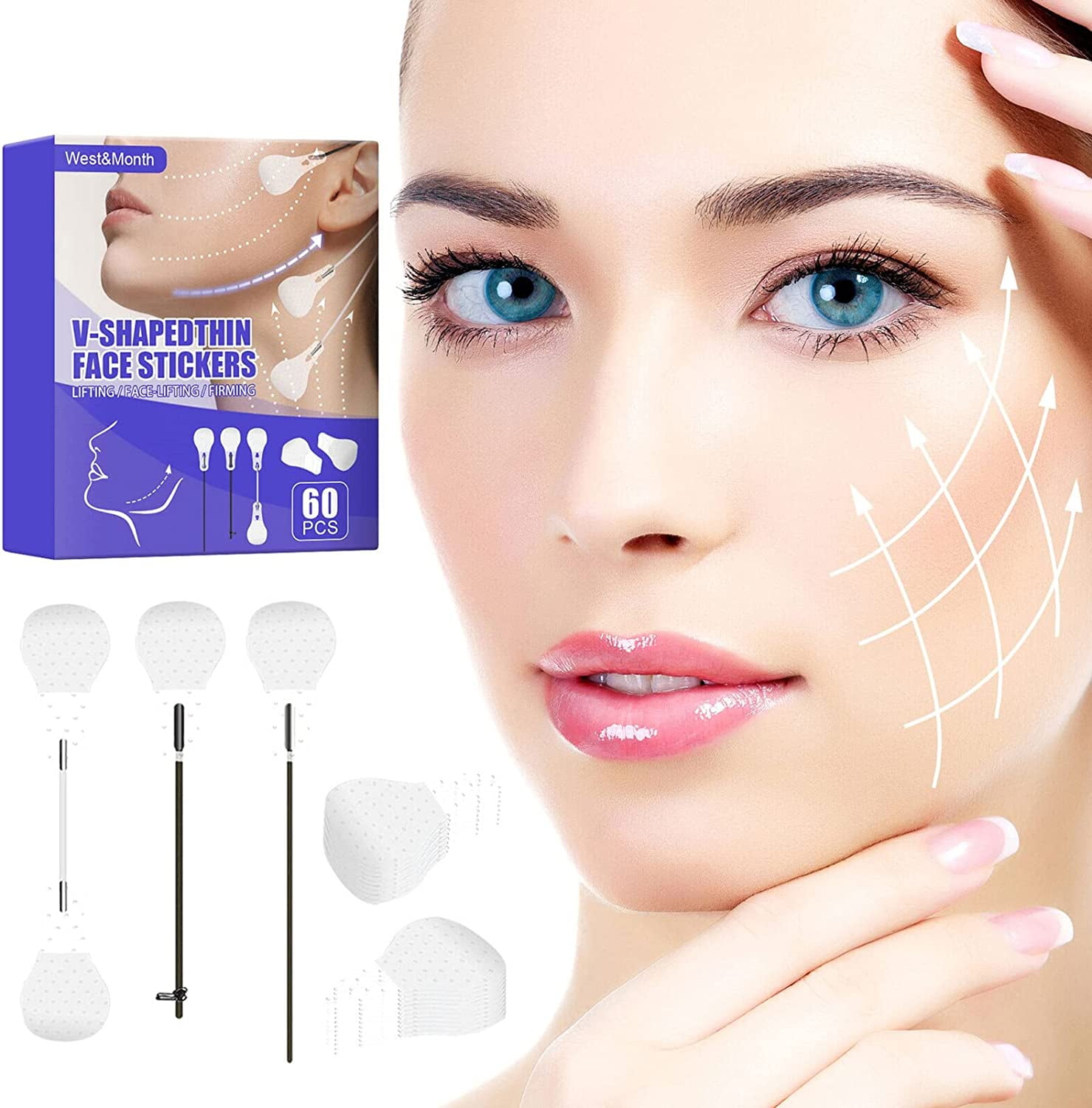 Face Lift Tape, 60Pcs Ultrathin Invisible Face Tape with Lifting Ropes Elastic,Tightening Skin