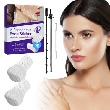 Face Lift Tape, 90PCS Instant Face Lift Tape Invisible with Strings, Face Tape High Elasticity V-Shaped for Lifting Sagging Skin, Hide Double Chin & Facial Wrinkles