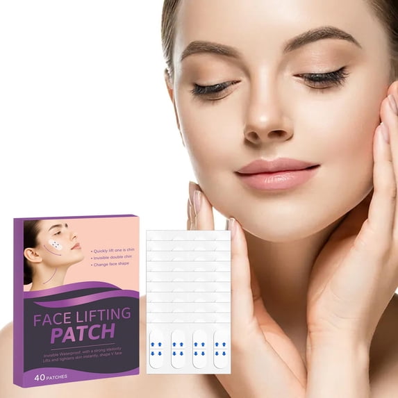 Face Lift Tape Invisible Waterproof Stretchable Adhesive Patches 40pcs, Instant Lifting for Neck Forehead Jawline Contouring and Wrinkle Smoothing