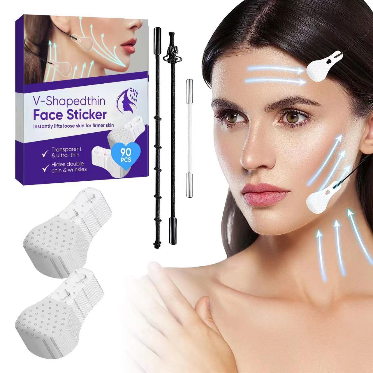 Willstar 40pcs Face Lifting Tape Sticker Patches V-shape Facial Line Anti  Wrinkle Sagging Skin Care Forehead Patch