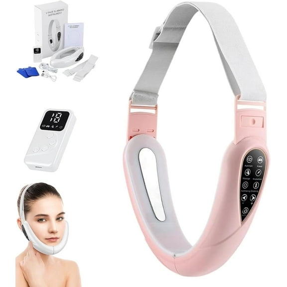 Face Lifting Device for Tightening & Contouring, V Face Lift Massage Tool with 5 Light Modes, 15 Level Intensities & Remote for Wrinkles & Firming