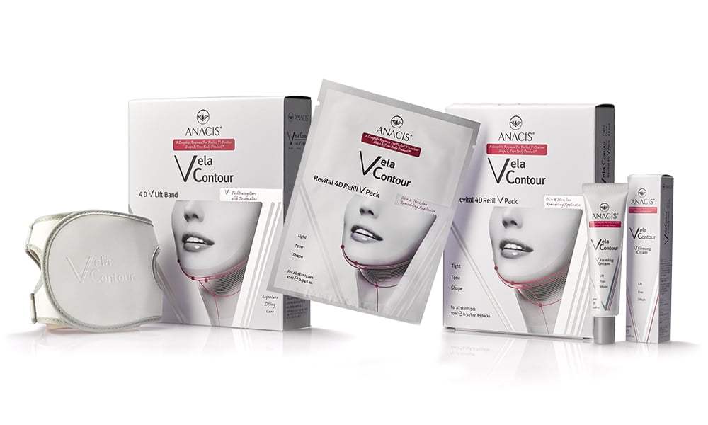 Face Lifting Double Chin Reducer Belt Neck Firming Cream and Five Toning Masks Set. Anacis