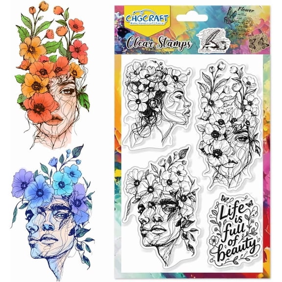 Face Lines Pattern Clear Stamps Transparent Flowers and Abstract Lines Silicone Stamp Seal
