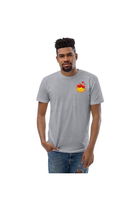 Face Love Emoji Short Sleeve T-shirt (Heather Grey, XS)
