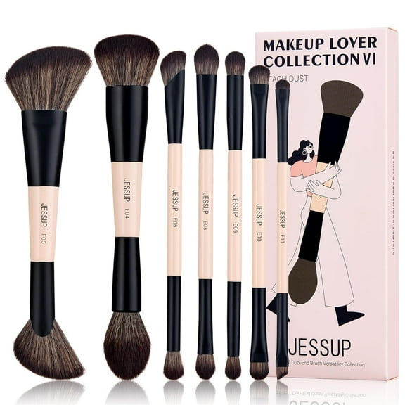 Face Makeup Brushes 3pcs Double Ended Makeup Brush Set for Foundation Contour Blush Highlight and Powder, Premium Synthetic Make up Brushes Peach Dust T508