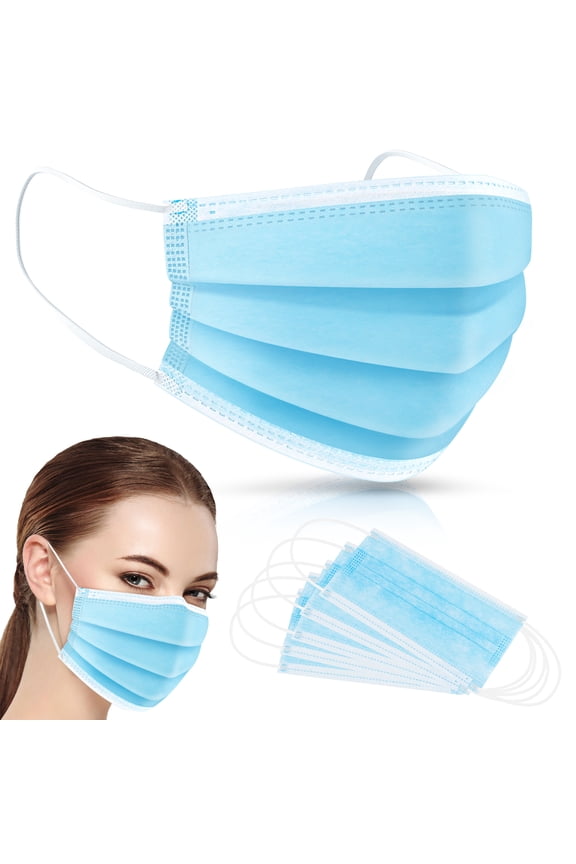 Face Mask Disposable Adults 3Ply Non-Woven with Nose Clip Ear Loop Blue 100 Pcs