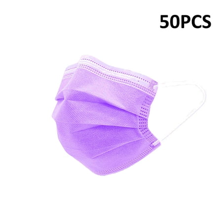 Face Mask Disposable Face Masks MICPANG Colored Suitable For Adults And Teens 3 Layer with Nose Clip and Ear Loops - Purple, 50PCS