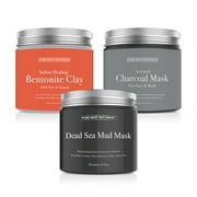Face Mask Gift Set - includes Natural Mud Mask, Clay Mask and Charcoal Face Mask - by Pure Body Naturals 3 Jars, 8.8 oz. Each