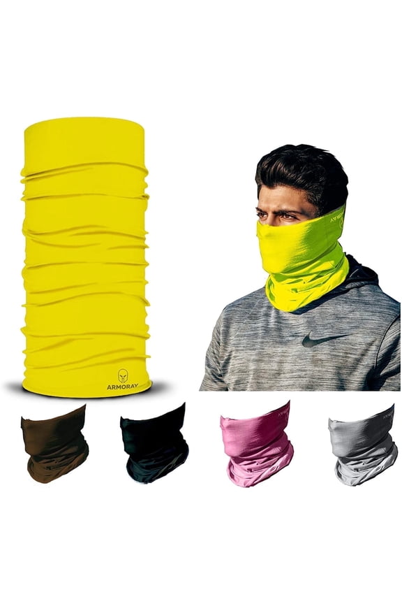 Face Mask, Neck Gaiter, 12-in-1 Headband Scarf, Balaclava, Bandana, Sweatband for Fishing, Hiking, Running & Outdoor Sports, Dustproof & Sun Protection Yellow