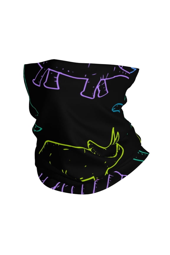 Face Mask Neck Gaiter Windproof Bandana Headwear Breathable Cover Outdoor Scarf, Dinosaur Dino Black