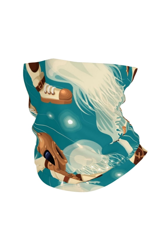 Face Mask Neck Gaiter Windproof Bandana Headwear Breathable Cover Outdoor Scarf, Diver And Jellyfish