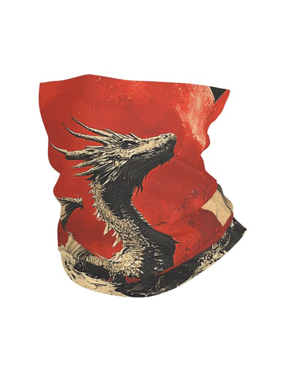 Face Mask Neck Gaiter Windproof Bandana Headwear Breathable Cover Outdoor Scarf, Dragon Gothic Retro Red Moon