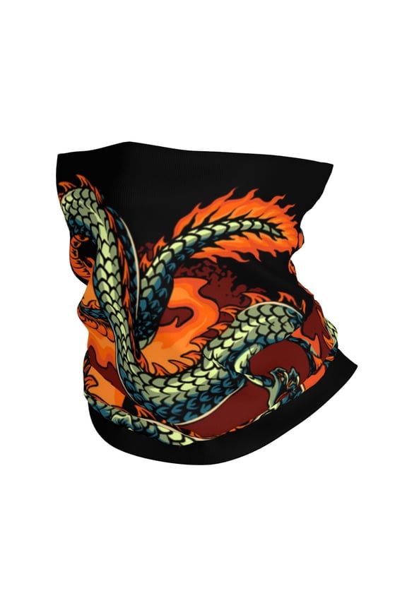 Face Mask Neck Gaiter Windproof Bandana Headwear Breathable Cover Outdoor Scarf, Fire Dragon Red Flaming
