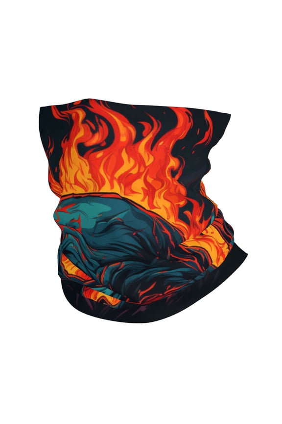 Face Mask Neck Gaiter Windproof Bandana Headwear Breathable Cover Outdoor Scarf, Gothic Skull On Fire Flaming