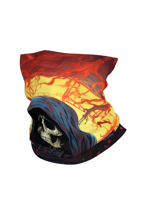 Face Mask Neck Gaiter Windproof Bandana Headwear Breathable Cover Outdoor Scarf, Grim Reaper Psychedelic Dark Red