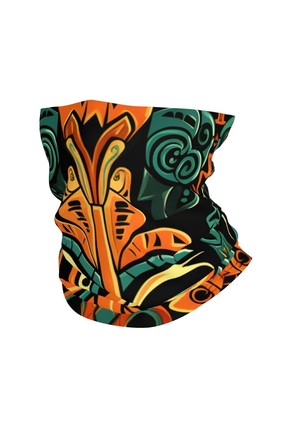 Face Mask Neck Gaiter Windproof Bandana Headwear Breathable Cover Outdoor Scarf, Hawaiian Tiki Tribal Retro
