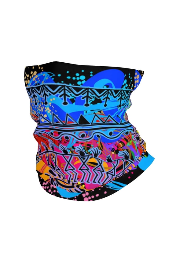 Face Mask Neck Gaiter Windproof Bandana Headwear Breathable Cover Outdoor Scarf, Indian Tribal Art Colorful