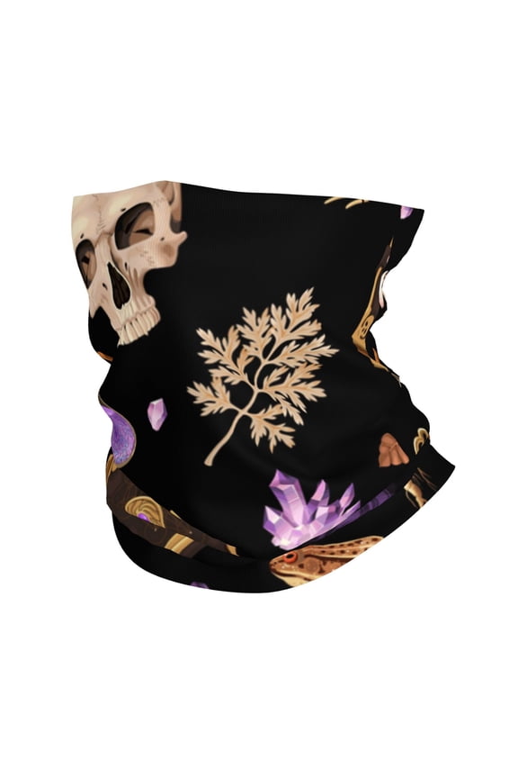 Face Mask Neck Gaiter Windproof Bandana Headwear Breathable Cover Outdoor Scarf, Magic Skull Book Witchcraft