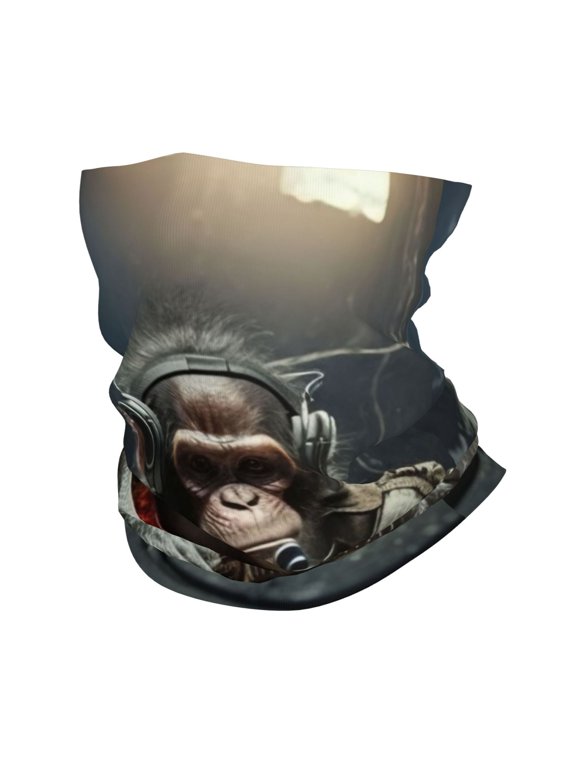 Face Mask Neck Gaiter Windproof Bandana Headwear Breathable Cover Outdoor Scarf, Monkey Playing Guitar Music