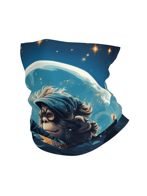 Face Mask Neck Gaiter Windproof Bandana Headwear Breathable Cover Outdoor Scarf, Monkey Playing Guitar Starry