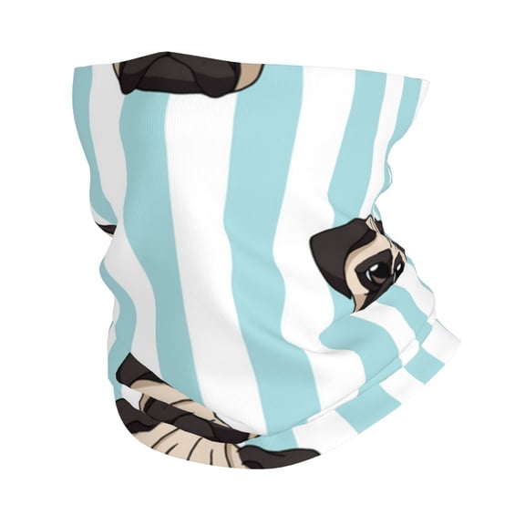 Face Mask Neck Gaiter Windproof Bandana Headwear Breathable Cover Outdoor Scarf, Pug Heads Cute Dogs Striped