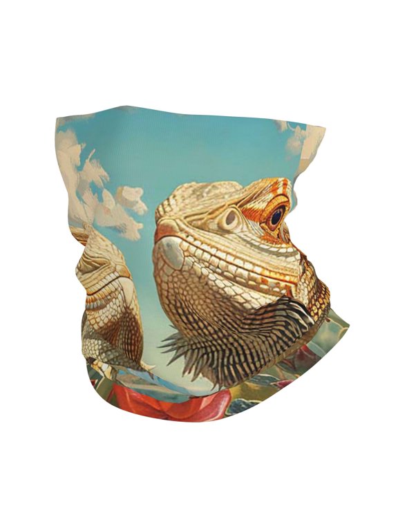 Face Mask Neck Gaiter Windproof Bandana Headwear Breathable Cover Outdoor Scarf, Retro Bearded Dragon Lizards