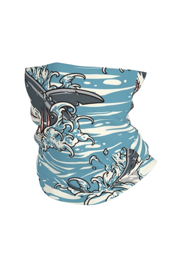 Face Mask Neck Gaiter Windproof Bandana Headwear Breathable Cover Outdoor Scarf, Sea Sharks Waves Vintage Shark