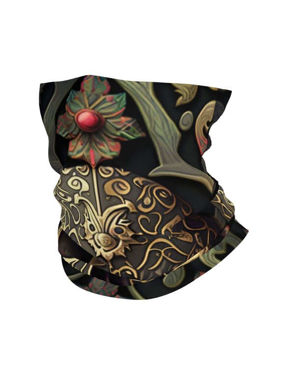 Face Mask Neck Gaiter Windproof Bandana Headwear Breathable Cover Outdoor Scarf, Skulls Head Gothic Golden Skull
