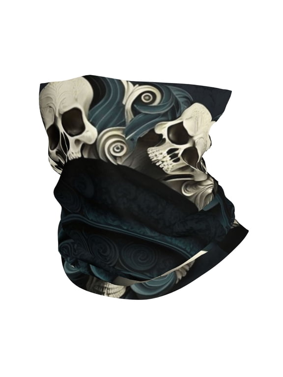 Face Mask Neck Gaiter Windproof Bandana Headwear Breathable Cover Outdoor Scarf, Spiral Skull And Bones