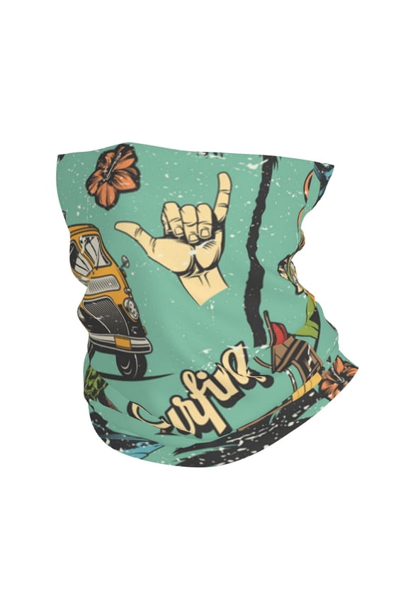 Face Mask Neck Gaiter Windproof Bandana Headwear Breathable Cover Outdoor Scarf, Surfing Vintage Shark Hawaii Turtle Tiki