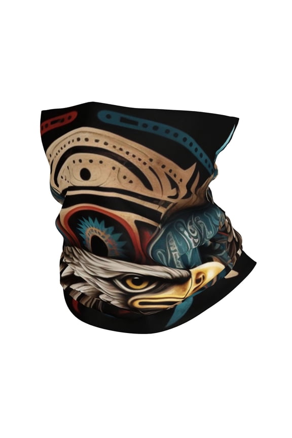 Face Mask Neck Gaiter Windproof Bandana Headwear Breathable Cover Outdoor Scarf, Tribal Native Eagle Symbols Black