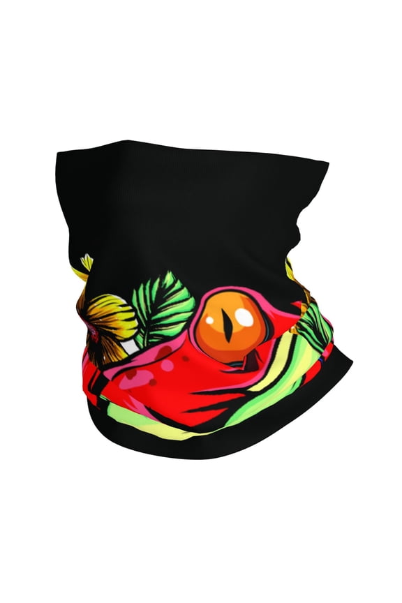 Face Mask Neck Gaiter Windproof Bandana Headwear Breathable Cover Outdoor Scarf, Watercolor Red Frog With Flower
