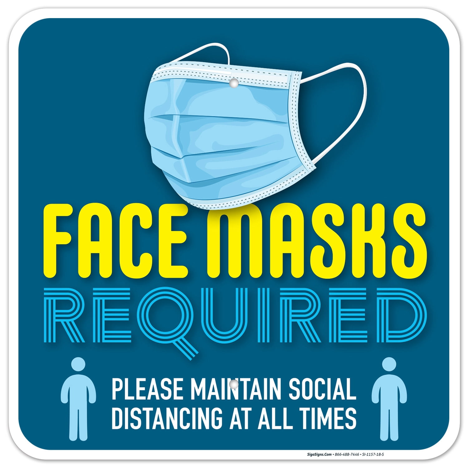Face Mask Required Sign - 18"x18" HDPE Plastic, Outdoor Durable, Made In USA (Sigo Signs)