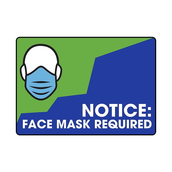 Face Mask Required Sticker Sign - Blue & Green Design - 10" x 7" Rectangular - Removable Adhesive Vinyl - Online Labels (Pack of 1)