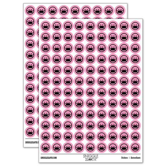 Face Mask Sick Health Emoticon 200+ Round Stickers - Light Pink - Matte Finish - 0.50" Size