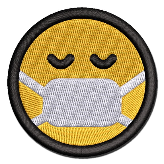 Face Mask Sick Health Emoticon Applique Multi-Color Embroidered Iron-On Patch - 2.5 Inch Small