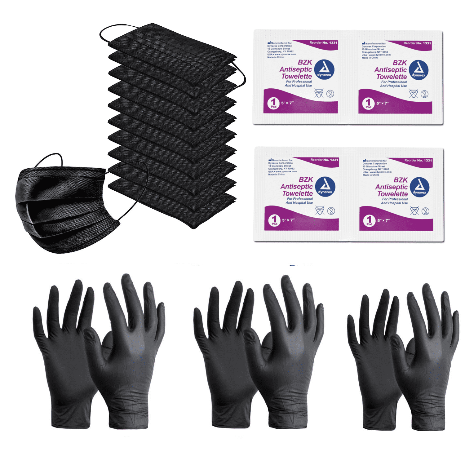 Face Mask and Gloves Set with Sanitizing Wipes, Personal Protection, 1