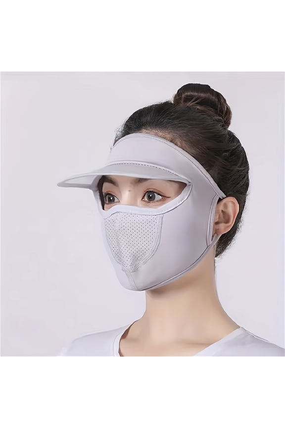 Face Mask with Brim for Women, Summer Ice Silky Fiber Fabric, Thin Breathable Sunshade, Washable Full Face Cover, All Seasons, Grey