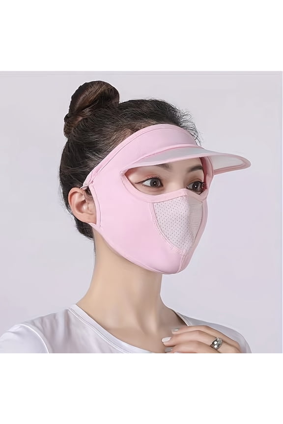 Face Mask with Brim for Women, Summer Ice Silky Fiber Fabric, Thin Breathable Sunshade, Washable Full Face Cover, All Seasons, Pink